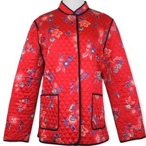 Red Floral Quilted Silk Chinese Coat